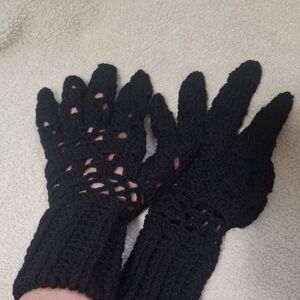 Black Crochet Gloves – Handmade Openwork